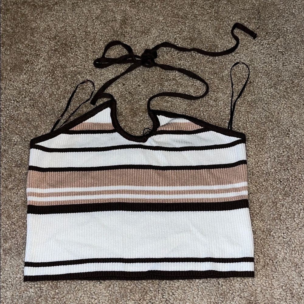 Garage Brown and White Striped Tank Top
